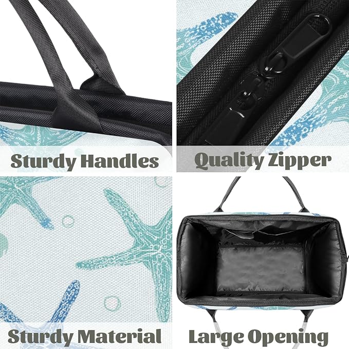 Gym Bag for Women Men, Teal Blue Starfish Pattern Sports Duffel Bags, Waterproof Travel Weekender Overnight Carry On Tote Bags for Travel Sports