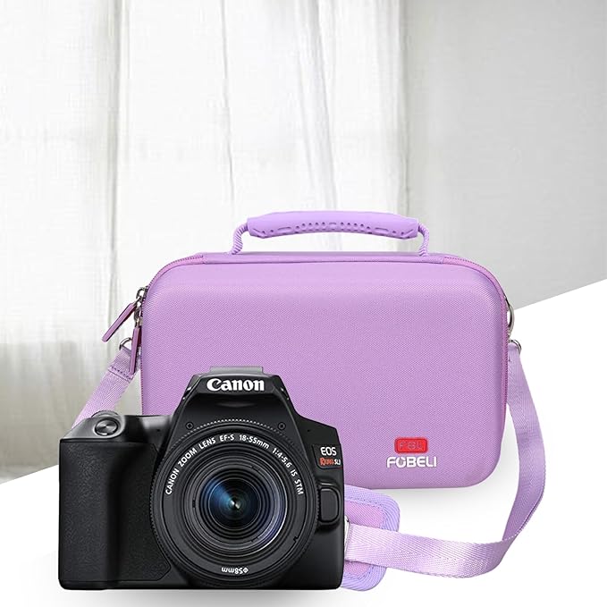 FBLFOBELI EVA Travel Storage Case for Canon EOS Rebel T7 / T8i / T5 / R50 / R100 DSLR Camera with 18-55mm Lens, Camera Protective Waterproof Carrying Bag (Case Only) (Purple)
