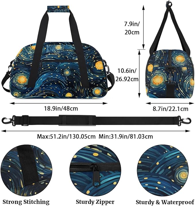 Starlit Sky Gym Travel Duffle Bag for Women & Men with Front Zipper Pocket for Sports, Overnight, Weekender, Carry On,Workout & Dance Bag,Art Star,18.9 * 8.7 * 10.6 in