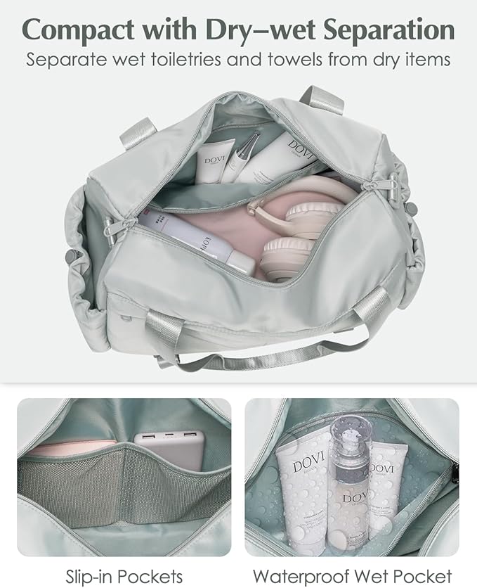 Small Gym Bag, Mini Gym Bag for Women with Yoga Mat Holder and Wet Compartment, Cute Small Yoga Mat Bag with Water Bottle Pocket for Workout Dance, Gray