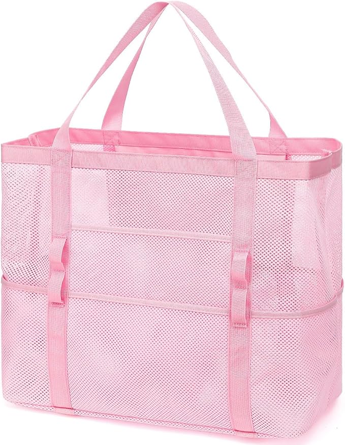 Mesh Beach Bag, Large Beach Tote with Zipper Pocket, Toys Pool Bag for Family Travel Vacation Cruise Essentials