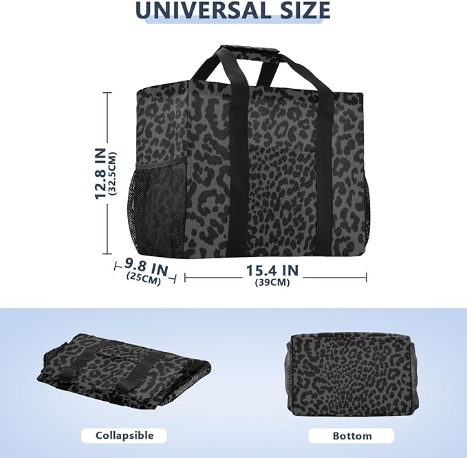 Bolaz Travel Tote Bag，Gym Bag for Men,Waterproof Beach Bag for Women Foldable Reusable-Black Leopard Print