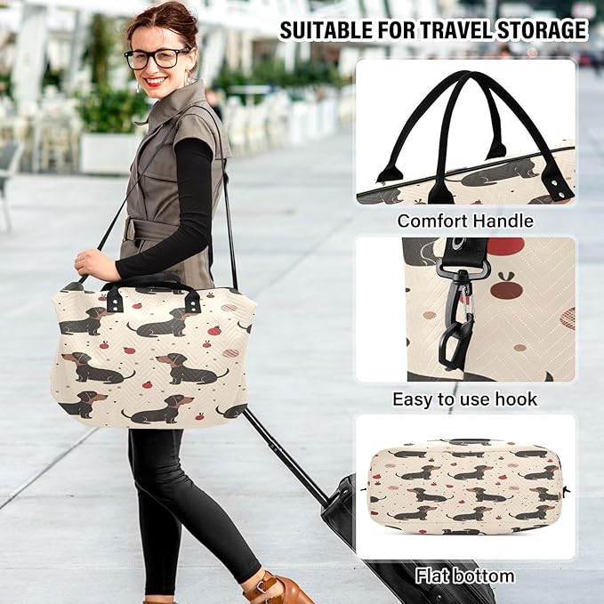 Travel Duffle Bag, Black Dachshund Gym Bag with Storage Bag Weekender Overnight Bag for Men Women Trip Sports Yoga