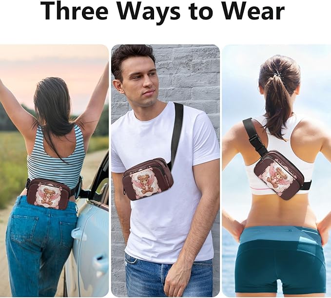 Valentine Angel Teddy Bear Fanny Pack for Women Men Water Resistant Fashion Waist Packs with Adjustable Strap Belt Bag for Travel Workout Jogging Hiking 21218049