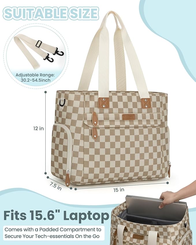 Large Travel Diaper Bag Tote with 14 Inch Laptop Sleeve, Breast Pump Bag for Mom and Dad, Mommy Maternity Travel Baby Bag for Boys and Girls, Plaid