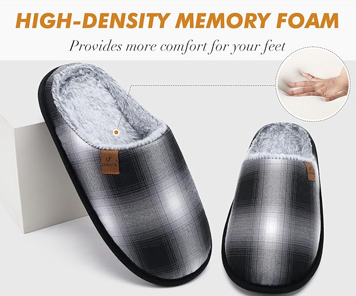 COFACE Mens Cozy Memory Foam Scuff Slippers Casual Slip On Warm House Shoes Indoor/Outdoor Sandal Slippers With Arch Support Rubber Sole Size 7-15