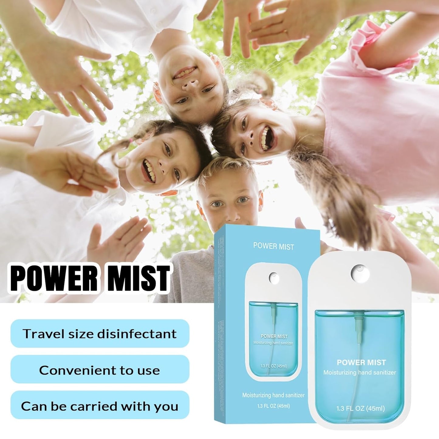 Power Mist Hydrating Hand Sanitizer Spray, Portable Travel-Size Hand Sanitizer Spray, 500-Sprays Each，Suitable for Both Adults and Children (Strawberry)