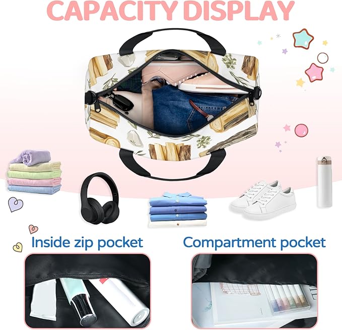 wood Travel Duffle Bag for Women Men, Overnight Weekender Bag, Carry on Tote for Sport Gym