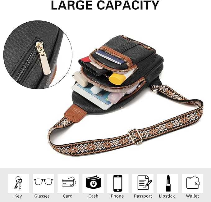 GAEKEAO Sling Bag for Women Crossbody Bags Fanny Pack Vegan Leather Chest Bag Travel Shoulder Belt Purse Backpack Gifts