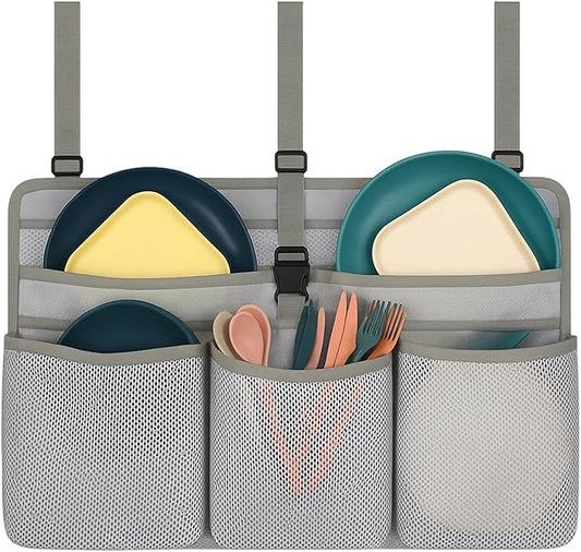 Camping Dish Drying Bag, Collapsible, Portable Mesh Drainer Rack for RV, Travel Trailers & Outdoor Kitchens, Space-Saving, Quick-Dry Organizer for Plates, Cups & Utensils (Gray)