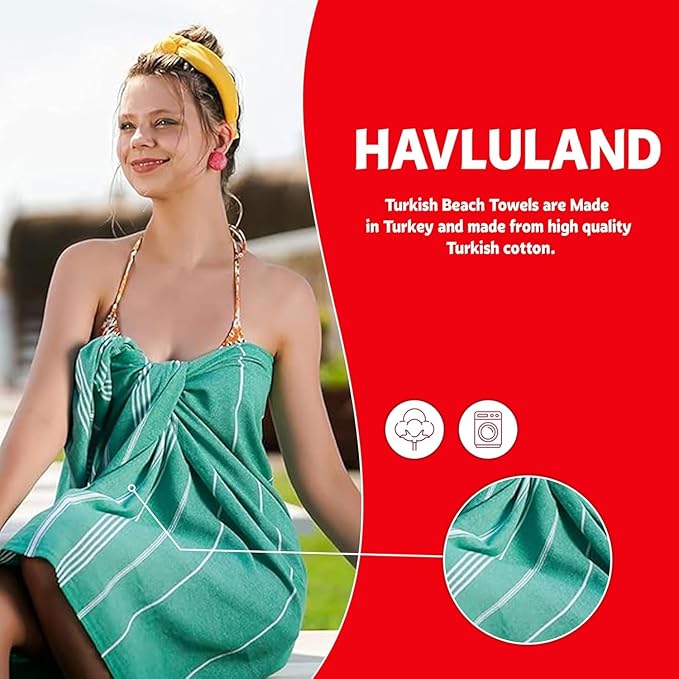 HAVLULAND Turkish Beach Towels Oversized -100% Turkish Cotton Super Soft Lightweight - Absorbent and Quick Drying Bath Towel - Sand Free Beach Towel - Turkish Towels for Adults (Red, 6 Pack)