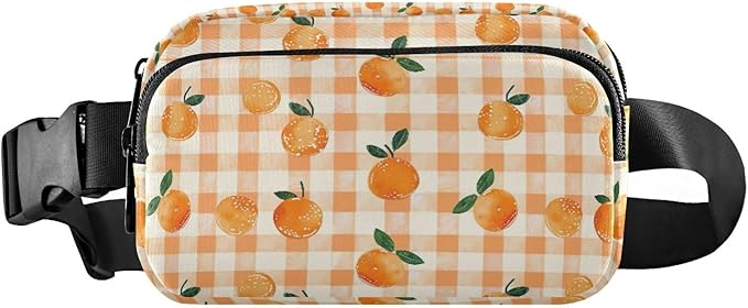 Orange Fruit Plaid Fanny Pack for Women Men Water Resistant Fashion Waist Packs with Adjustable Strap Belt Bag for Travel Workout Jogging Hiking 21219364