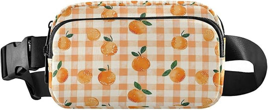 Orange Fruit Plaid Fanny Pack for Women Men Water Resistant Fashion Waist Packs with Adjustable Strap Belt Bag for Travel Workout Jogging Hiking 21219364
