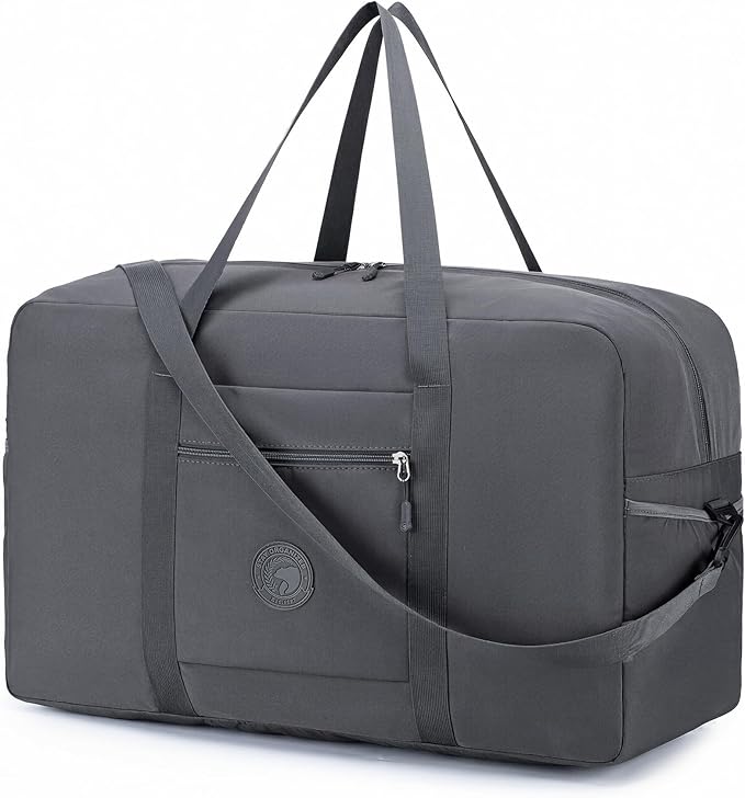 Carry on Bag 22x14x9 Airlines Approved, 48L Canvas Travel Duffel Bags for Men Women Duffle Bag for Airplane Weekender Overnight Gym (Grey)