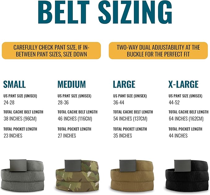Wazoo Cache Belt for Men with Hidden Pocket, Adjustable Anti-Theft Travel Belt, Nylon with Stainless Steel Buckle