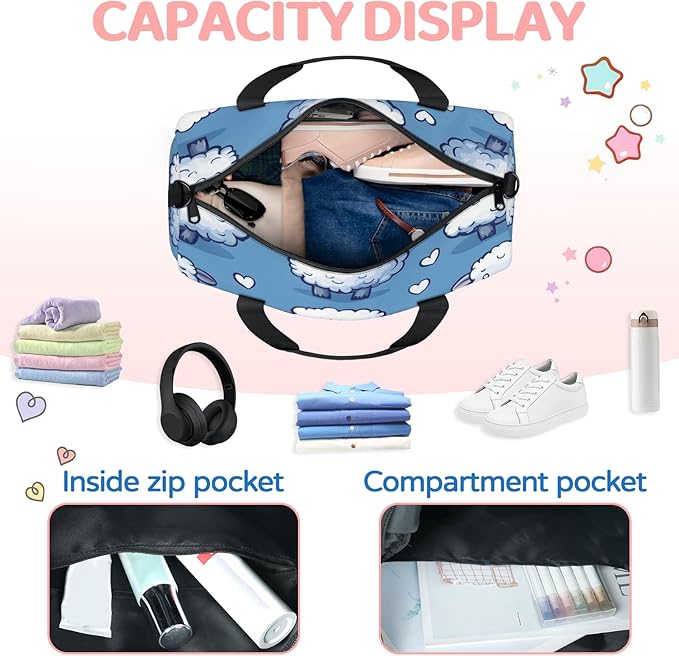 Sheep Travel Duffle Bag for Women Men, Overnight Weekender Bag, Carry on Tote for Sport Gym