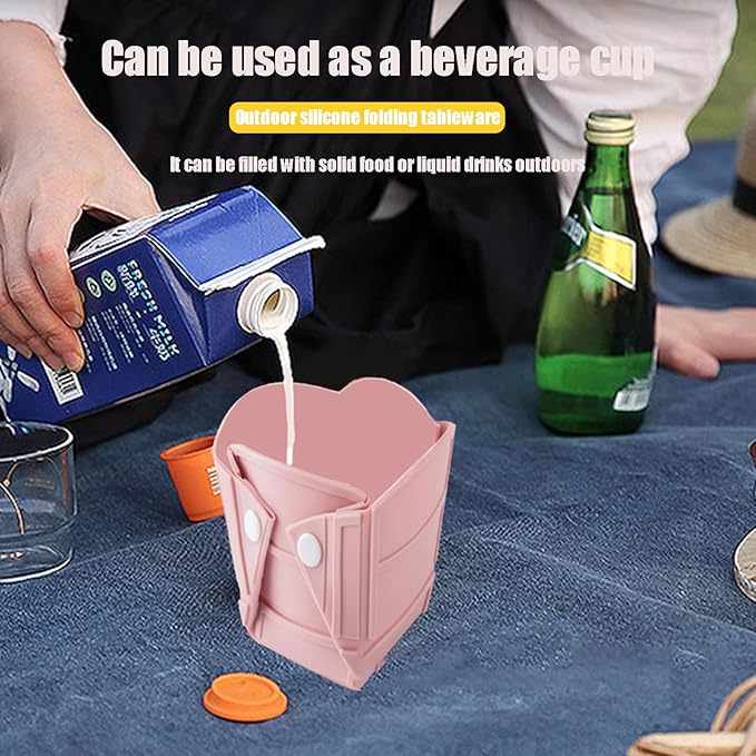 Collapsible Bowls, Silicone Flat Stacks Collapsible Food Storage Containers for Holding Water, Food, Versatile Portable Camping Essential Tool for Camping, RVs, Pink (Cup, Bowl, Dish)