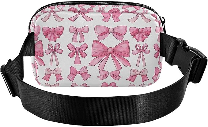 Cute Pink Bows Fanny Pack for Women Men Water Resistant Fashion Waist Packs with Adjustable Strap Belt Bag for Travel Workout Jogging Hiking 21220633
