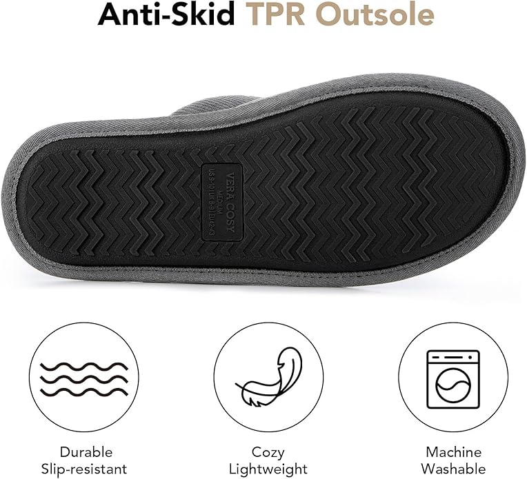 VeraCosy Men's Corduroy Scuff Slippers Soft Comfy Memory Foam Non-slip Indoor House Shoes