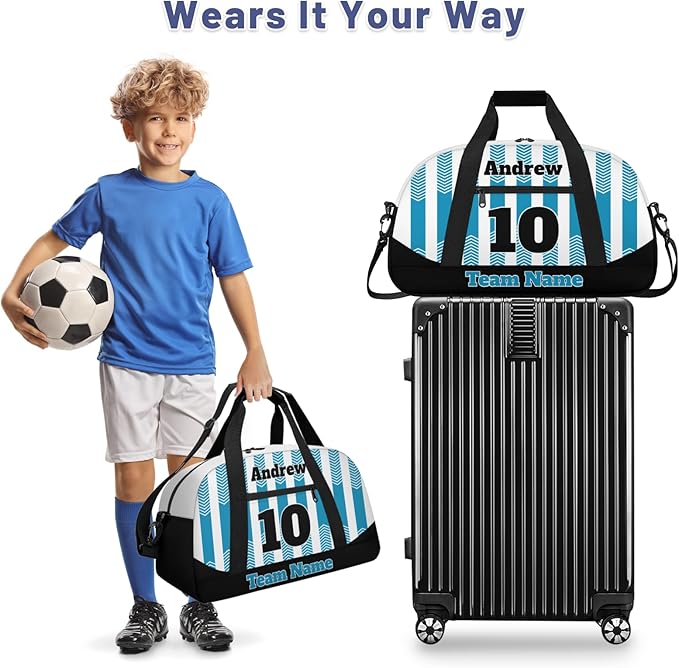 Basketball Soccer Gifts for Boys Girls - Custom Sports Duffle Bag, Personalized Name & Team Bag, Water-Resistant Gym Bag for Basketball, Soccer, Volleyball | Y-Cyan Black