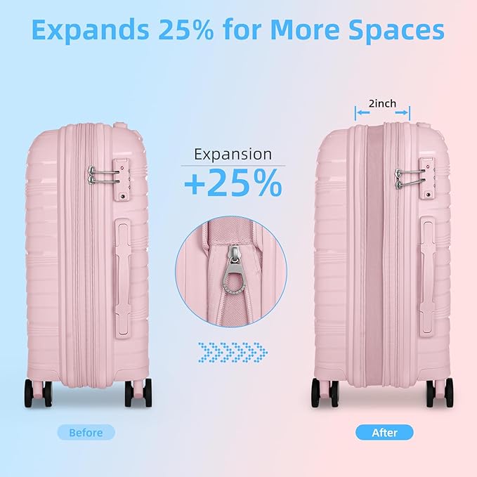 LARVENDER Carry On Luggage 22x14x9 Airline Approved, 20 Inch Hardshell & Lightweight PP Carry On Suitcase for Women with Spinner Wheels TSA Lock, Light Pink