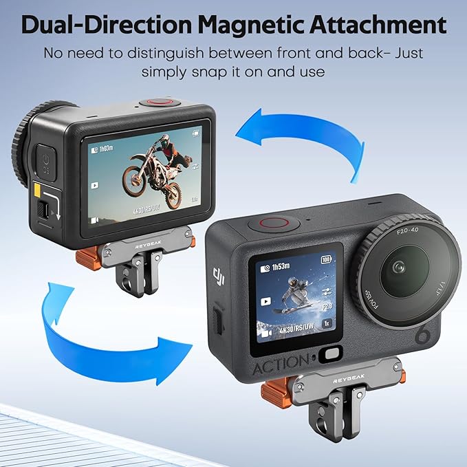 REYGEAK Quick Release Mount for DJI Action 6/Osmo Nano,Magnetic Adapter Base Mount with Dual-Direction Magnet,with 1/4 Screw Hole,Folding Dual-Claws for DJI Osmo Action Camera Accessories