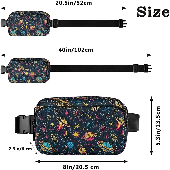 Cute Space Planet Fanny Pack for Women Men Water Resistant Fashion Waist Packs with Adjustable Strap Belt Bag for Travel Workout Jogging Hiking 21220128