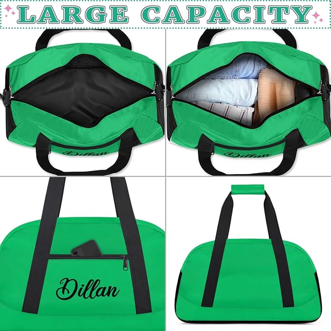 Custom Name Gym Duffel for Kids,Personalized Sports Bag Lightweight Gym Bags for Boys & Girls,Fitness Travel Weekender for Travel, and Workout Green