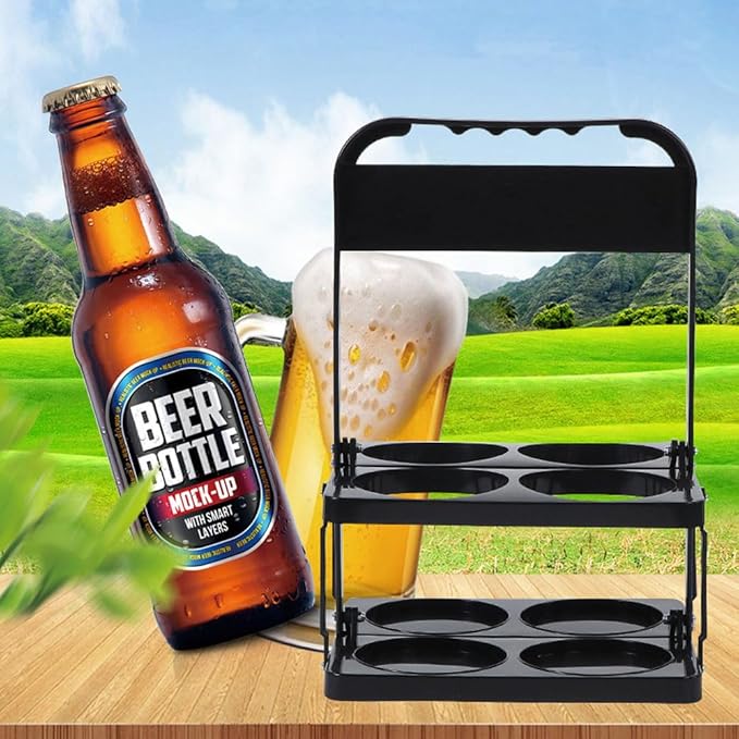 Portable Drink Carrier,Reusable Beer Bottle Coffee Cup Holder,Beer Bottle Drink Caddy for Delivery,4 Holes Cup Holders with Handle for Catering Restaurant Travel Car,Black