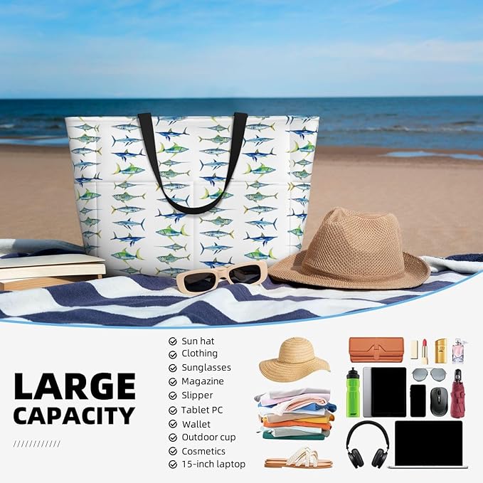 Large Beach Bag for Women Waterproof Foldable Travel Shoulder Tote Bag with Pocket for Weekender Pool Vacation