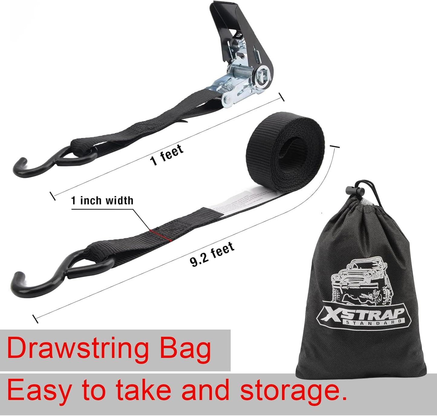 XSTRAP STANDARD Ratchet Tie Down Straps 4 Pk 10 Ft- 300 Lbs Load Cap- 900 Lbs Break Strength-Cargo Straps for UTV, ATV, Pickup,Truck, Moving Appliances, Lawn Equipment, Black