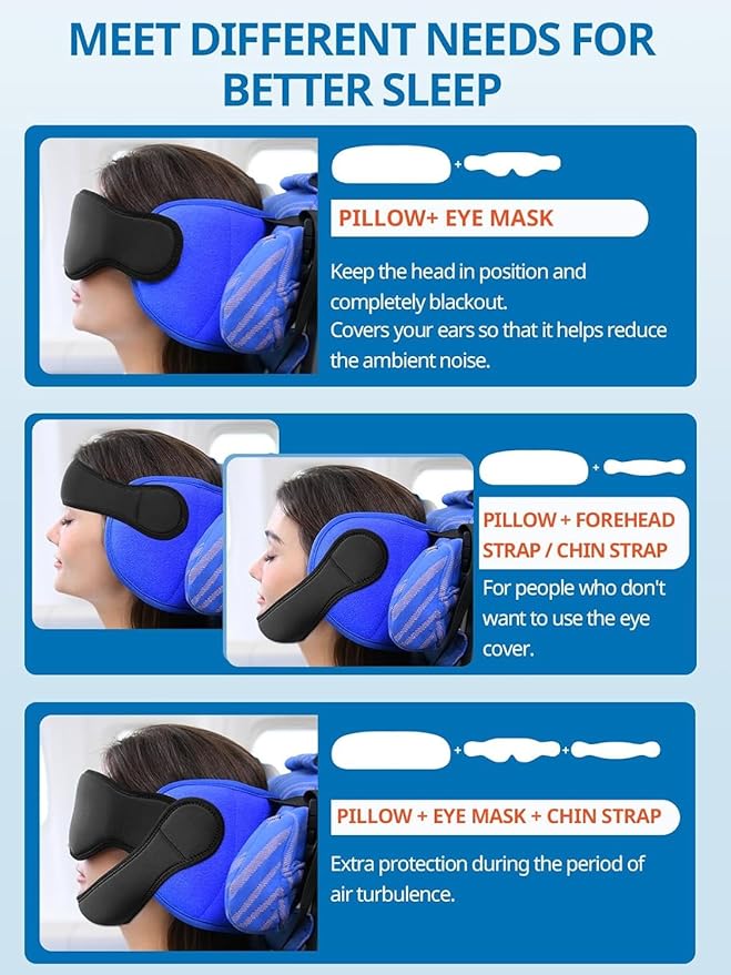 2-Pack Airplane Foot Hammock, Bundle 2-Pack Travel Pillows for Airplanes with Chin Strap