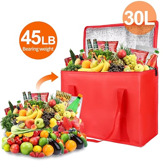 Bodaon Insulated Reusable Grocery Bags, X-Large Freezer Cooler Bag with Top, Catering Shopping Bag for Food Delivery/Travel/Groceries, Best Thermal Bags for Cold Frozen and Hot Food