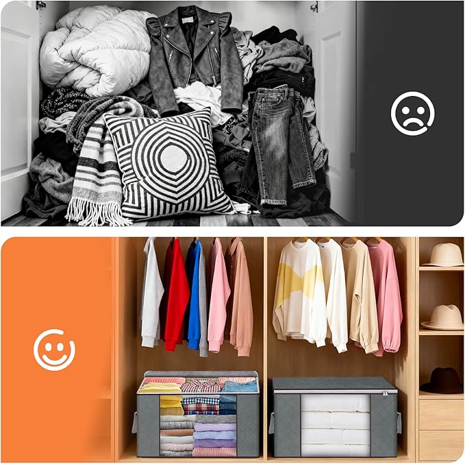 90L Extra Large Clothes Storage Bags, 6 Pack Blanket & Clothing Storage Bins, Foldable Closet Organizers with Clear Window and Reinforced Handles for Clothing, Blankets, Bed Sheets and Pillows