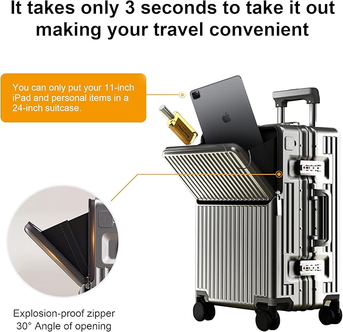 Zipperless Luggage, 22x14x9 Aviation Certified, Polycarbonate Aluminum Hardshell, Expandable Carry-On Luggage with Spinner Wheels, Hardshell Luggage, 20 Inch Cabin