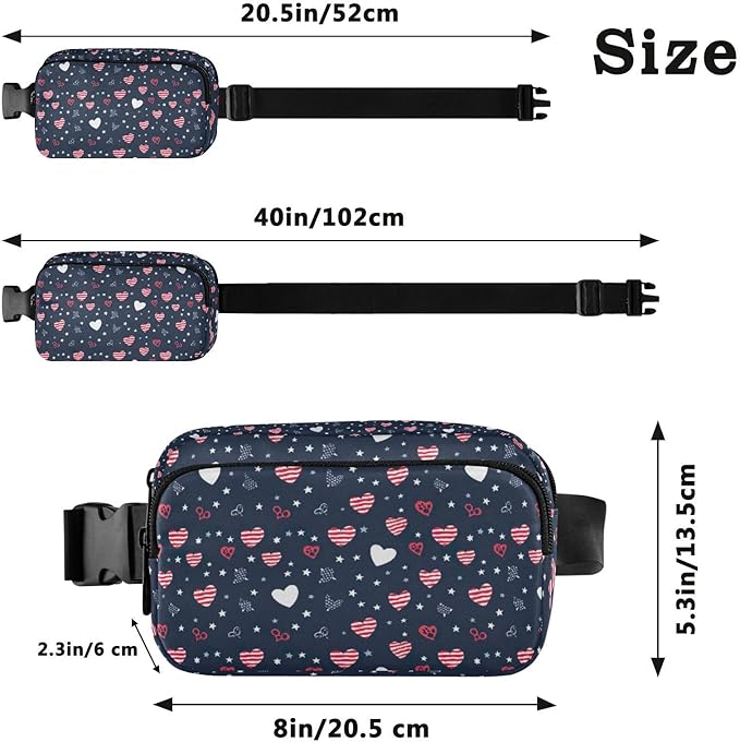 Kawaii American Flag Heart Dog Paw Fanny Pack for Women Men Water Resistant Fashion Waist Packs with Adjustable Strap Belt Bag for Travel Workout Jogging Hiking 21219381