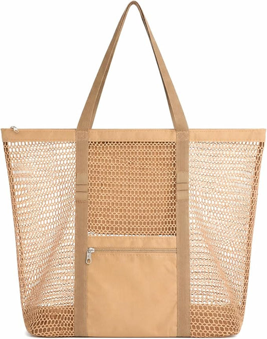 Women's Mesh Beach Bag, Stylish Beach Tote for Swimming, Travel & Vacation Essentials, Lightweight Design for Poolside