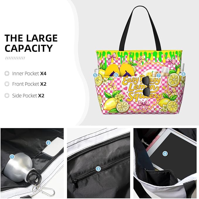 Large Beach Tote Bag Beach Bag Waterproof Sandproof Lightweight Women Tote