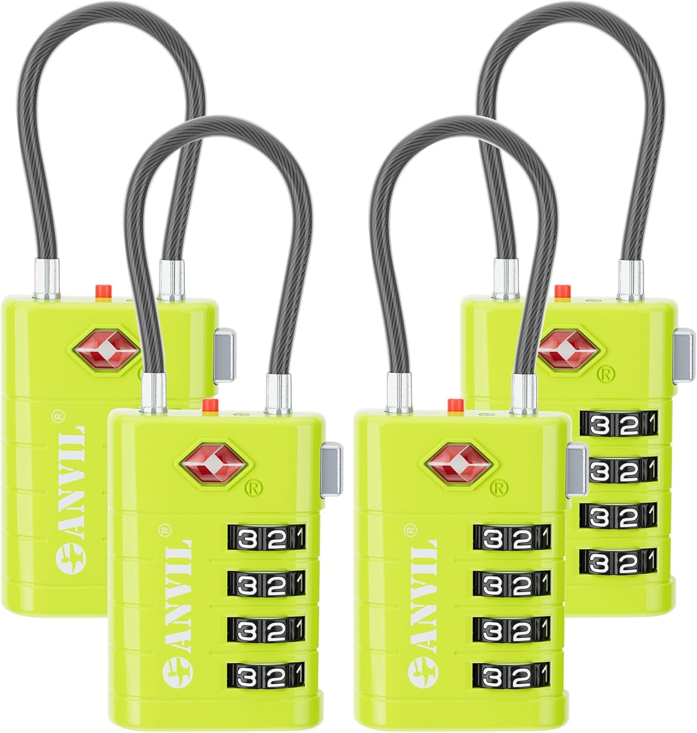 ANVIL 4 Digit Luggage Locks, TSA Locks for Luggage, Advanced TSA008 core, Alert Indicator for Your Travel Lock, Suitcase Lock. (4, Grass Green)