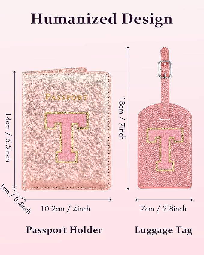 Slohif Passport Holder Initial Lugguage Tag Set Suitcase Cover Wallet Case for Travel Women - Leather Letter Passport Book Personalized Organizer Card Protector Sleeve Essentials Slim Carrier Red T