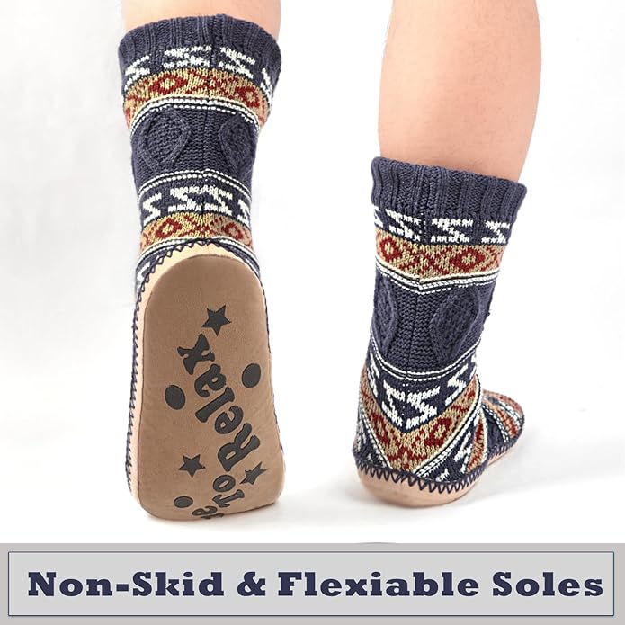 Cozylook Mens Slipper Socks Fleece Lined Non-slip Soles, Winter Soft Thick Cozy Home Boots, Warm Fuzzy House Shoes Indoor