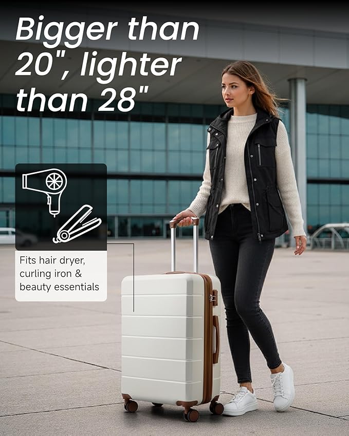 24 Inch Checked Luggage with Spinner Wheels, Expandable Hardside Medium Suitcase with 360° Spinner Wheels & TSA Lock, Durable ABS Travel Suitcase for 3-5 Day Trips (24 in, White)