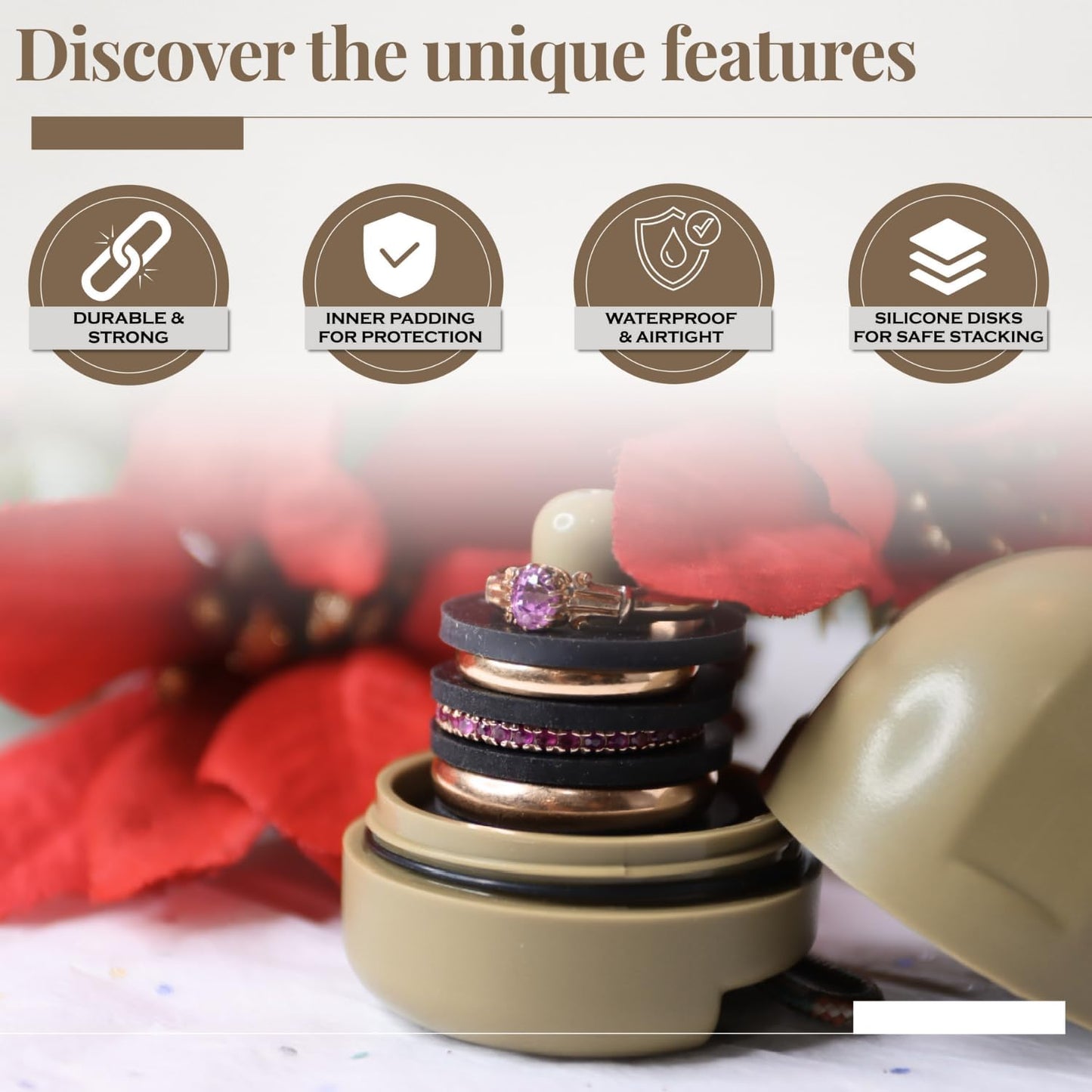 RING THING - Ring Holder Keychain, Jewelry Organizer and Storage, Portable Waterproof Ring Holder, Pill Box Keychain Container, Gym Accessory, and Travel Ring Case (Khaki)