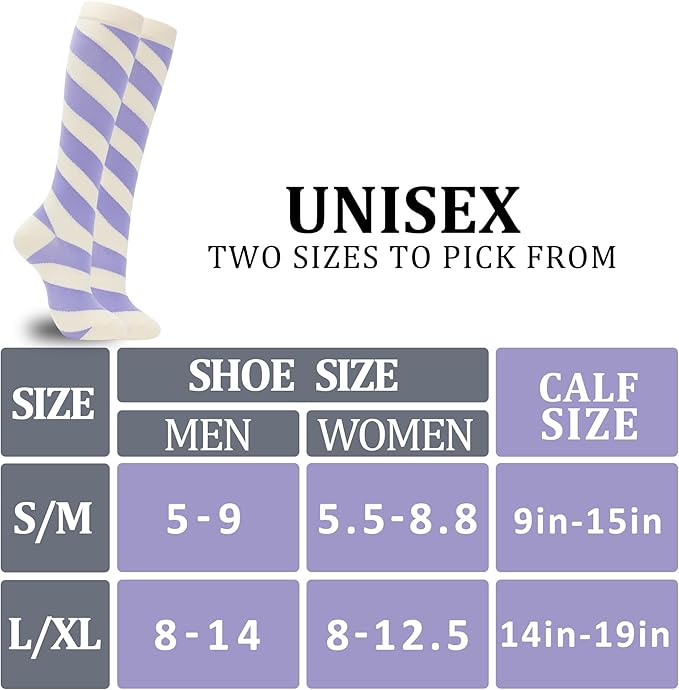 fenglaoda 3 Pairs Compression Socks for Women & Men Knee High Nurse Pregnant Cute Medical Running Travel Athletic
