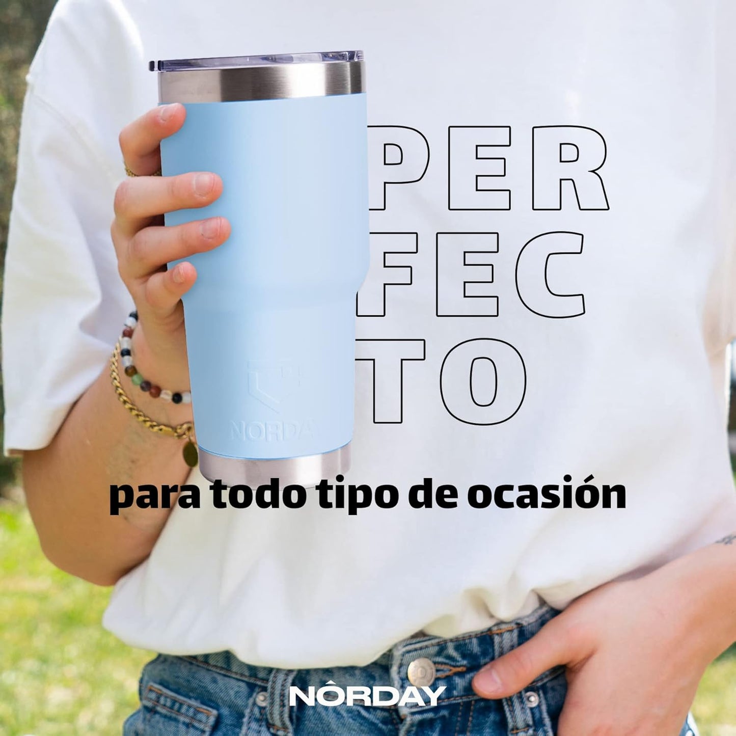 NORDAY | Tumbler with Lid - 30oz - Sky Insulated Tumbler - Stainless Steel Tumblers - Double Wall Vacuum Insulated Travel Coffee Mug for Car Cup Holder - Keeps Temperature for 24hr - Anti Spill Lid