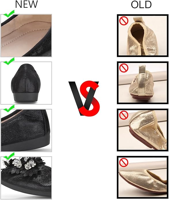 KUNWFNIX Women Ballet Flats Rhinestone Wedding Ballerina Shoes Foldable Sparkly Comfort Slip on Flat Shoes