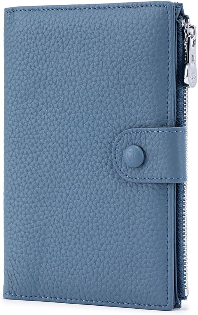 Genuine Leather RFID Blocking Passport Holder Wallet, Multi-Functional Travel Document Organizer with SIM Card Slots (Blue)