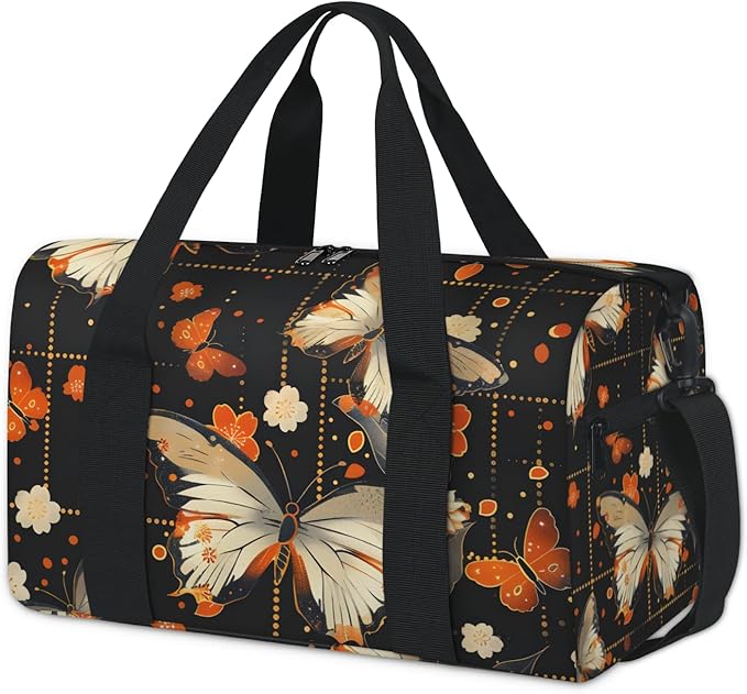 Orange Butterflies Overnight Travel Bag Unisex Carry-On Size Tote Bag Suitable for Travel Duffle Gym Sports