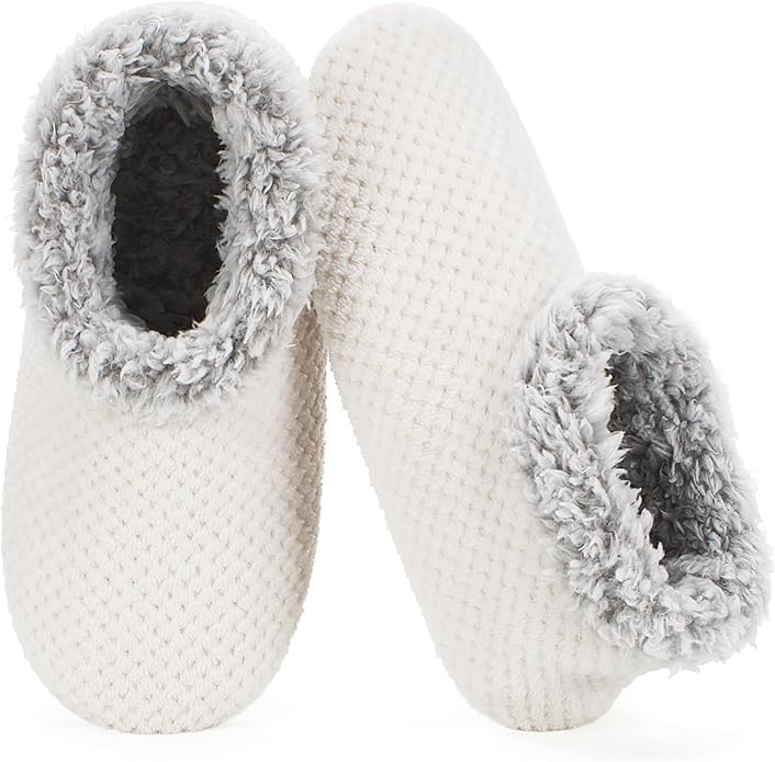 Soft Fuzzy Slippers for Women Indoor, Warm Furry House Sock Shoes Fluffy Lined, Bedroom Booties Non-Slip Gripper Soles, Winter Cozy Christmas Gifts
