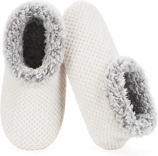 Soft Fuzzy Slippers for Women Indoor, Warm Furry House Sock Shoes Fluffy Lined, Bedroom Booties Non-Slip Gripper Soles, Winter Cozy Christmas Gifts